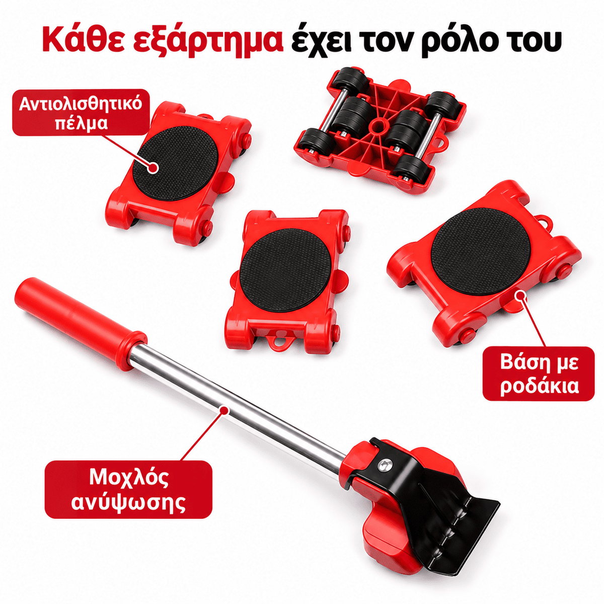 Ρόδες για μετακίνηση βαριών επίπλων και συσκευών - Σετ Μεταφοράς 5 Τεμαχίων